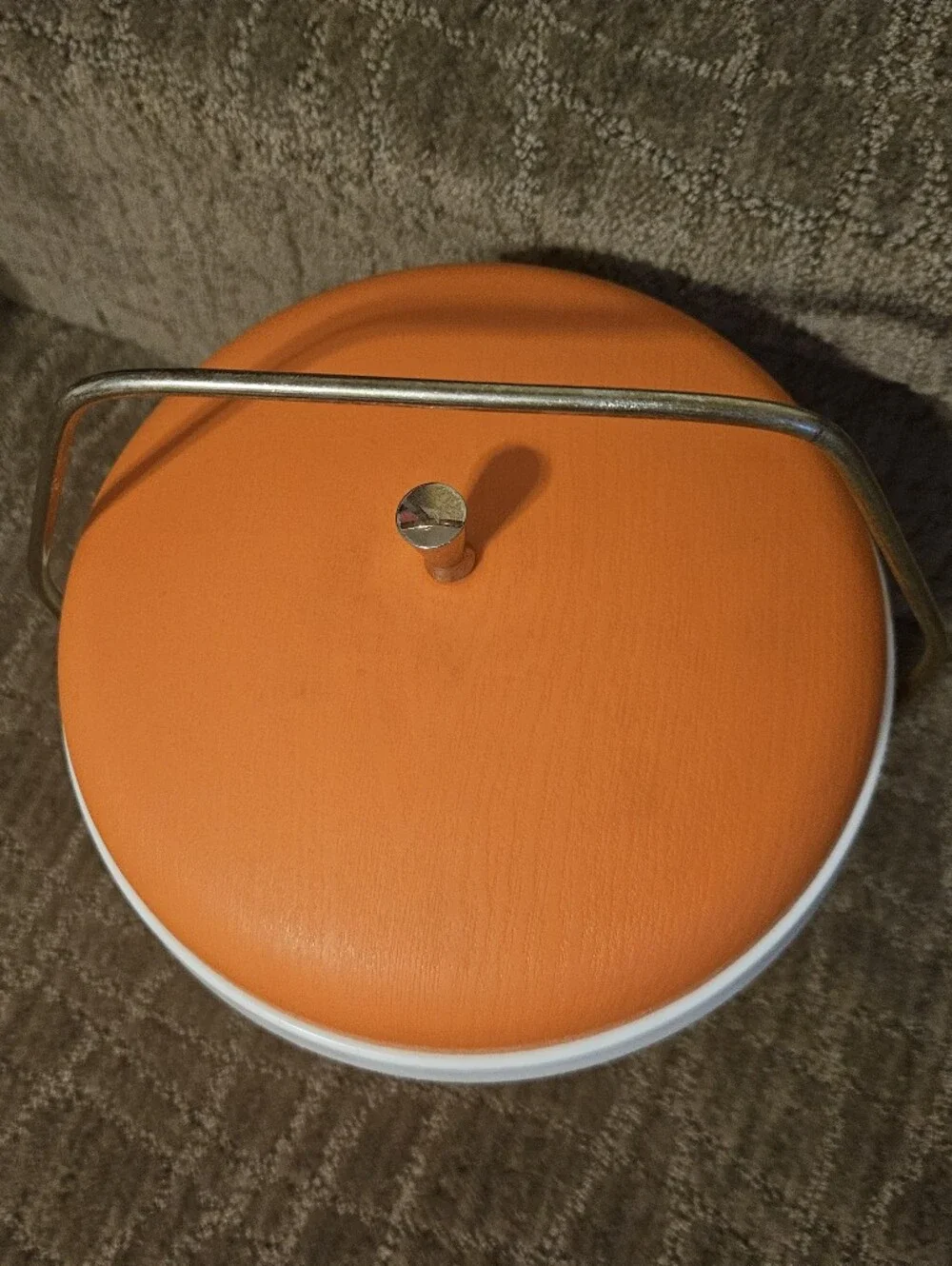 Vintage Retro Orange & White Ice Bucket With Green Cup & Tongs